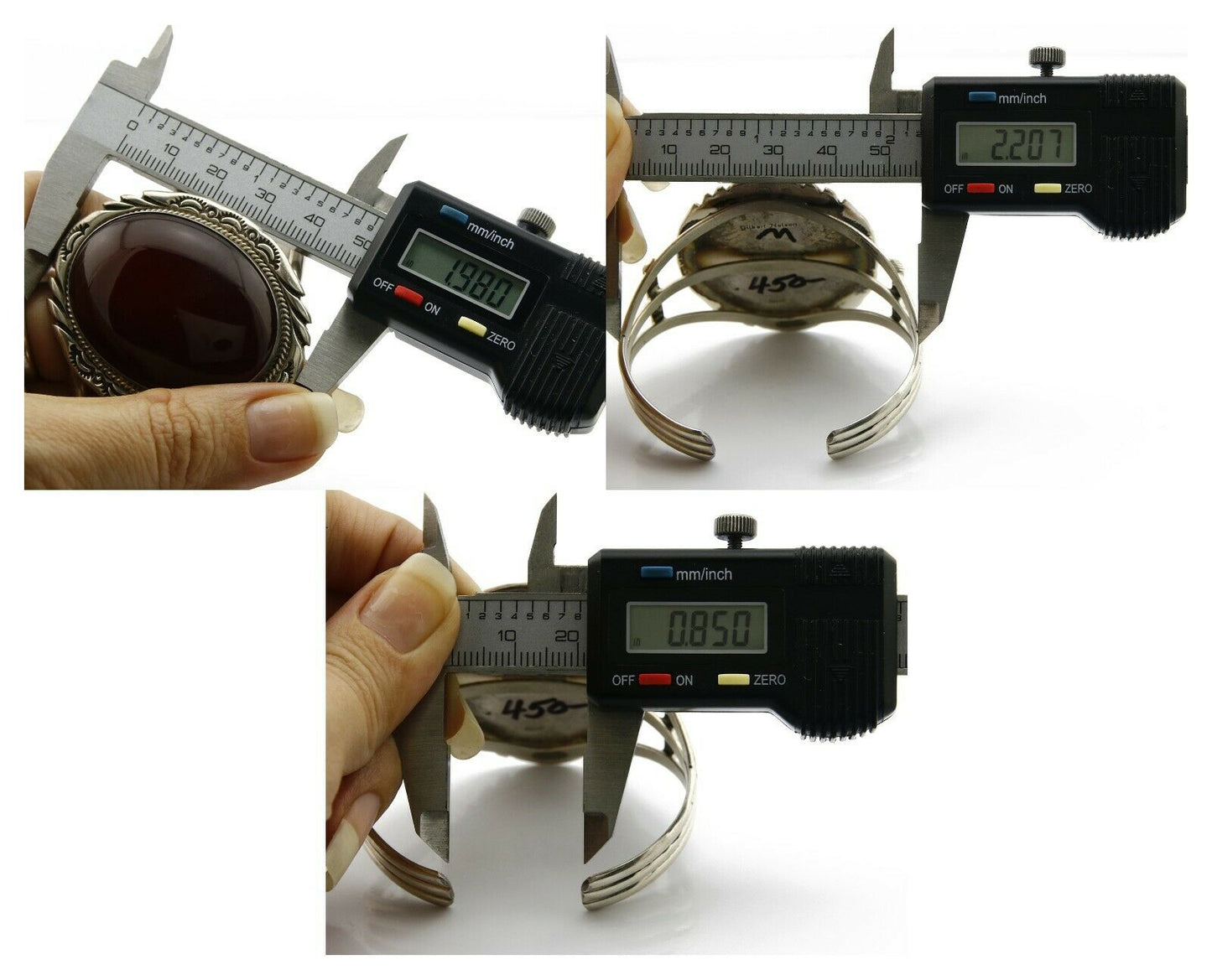 Women's Navajo Bracelet .925 Silver Natural Agate Cuff Artist Gilbert Nelson C80