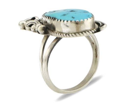 Navajo Ring 925 Silver Sleeping Beauty Turquoise Artist Signed Morris C.80's