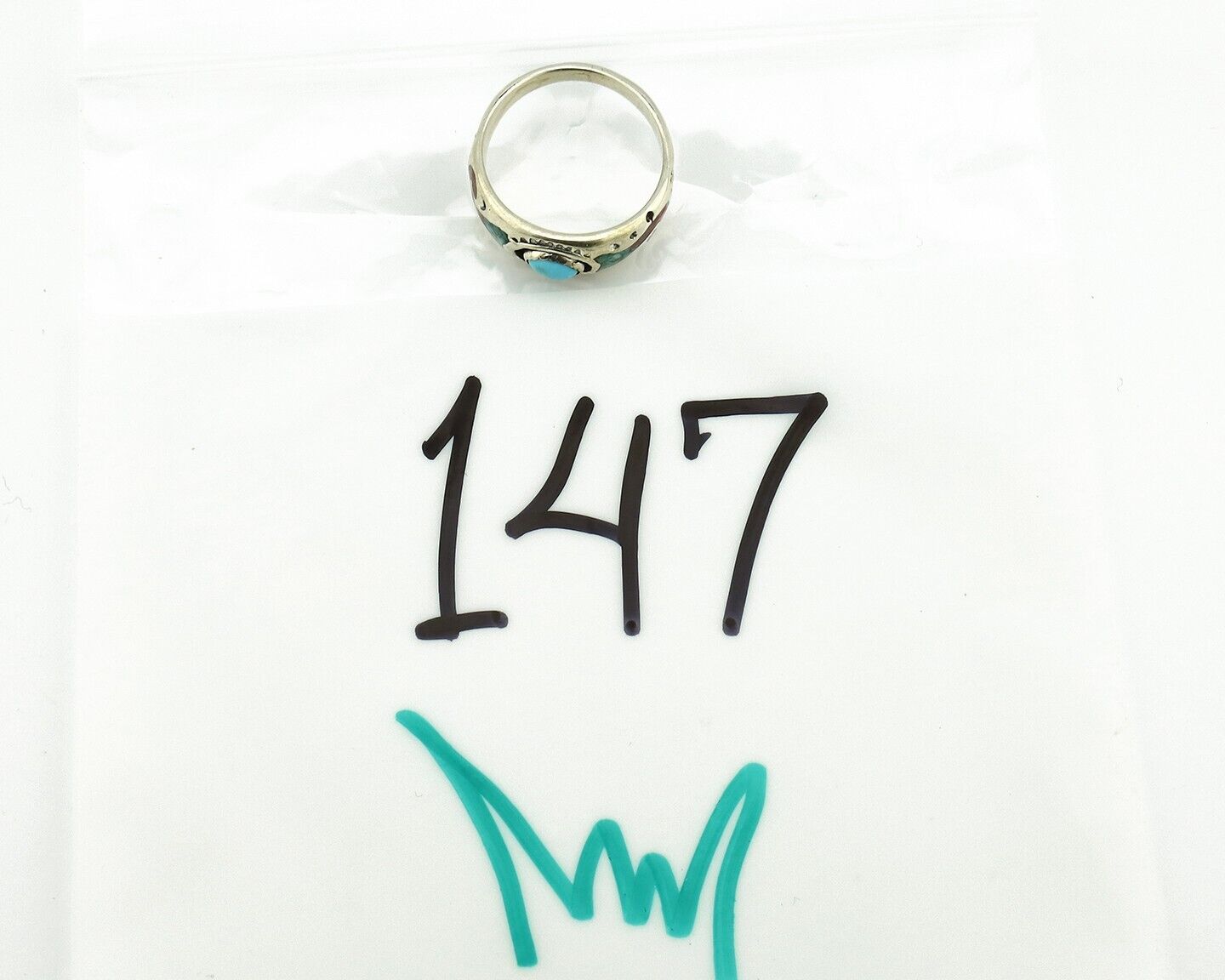 Navajo Handmade Ring 925 Silver Blue Turquoise & Coral Native American C.80's
