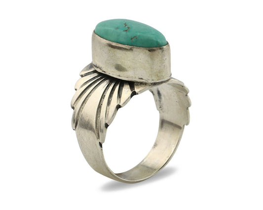 Navajo Ring .925 Silver Kingman Turquoise Artist Signed Apache C.80's