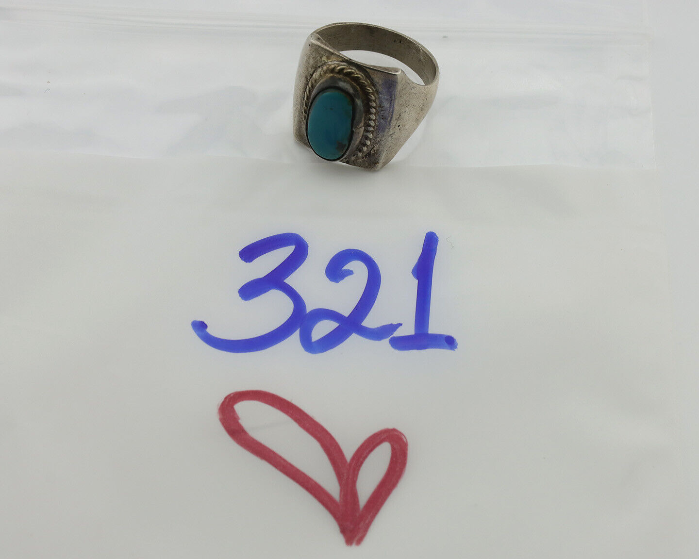 Navajo Ring .925 Silver Natural Turquoise Handmade Native American Artist C.80s