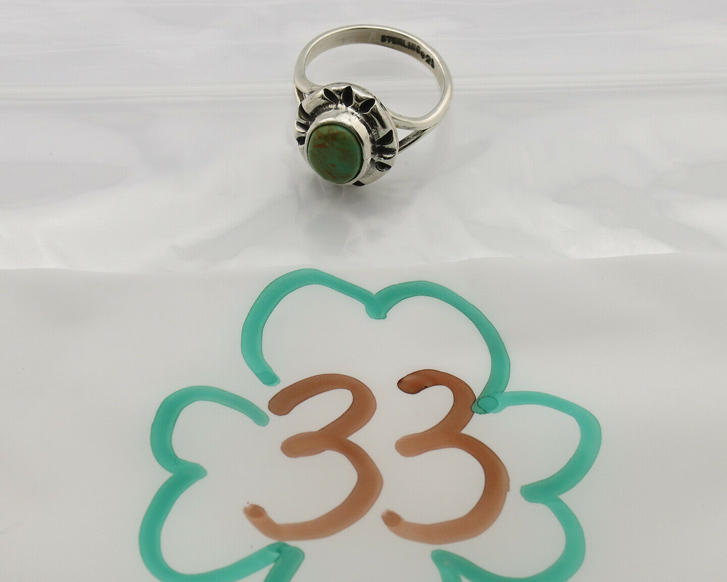 Navajo Ring .925 Silver Kingman Turquoise Artist Signed Gecko C.90's