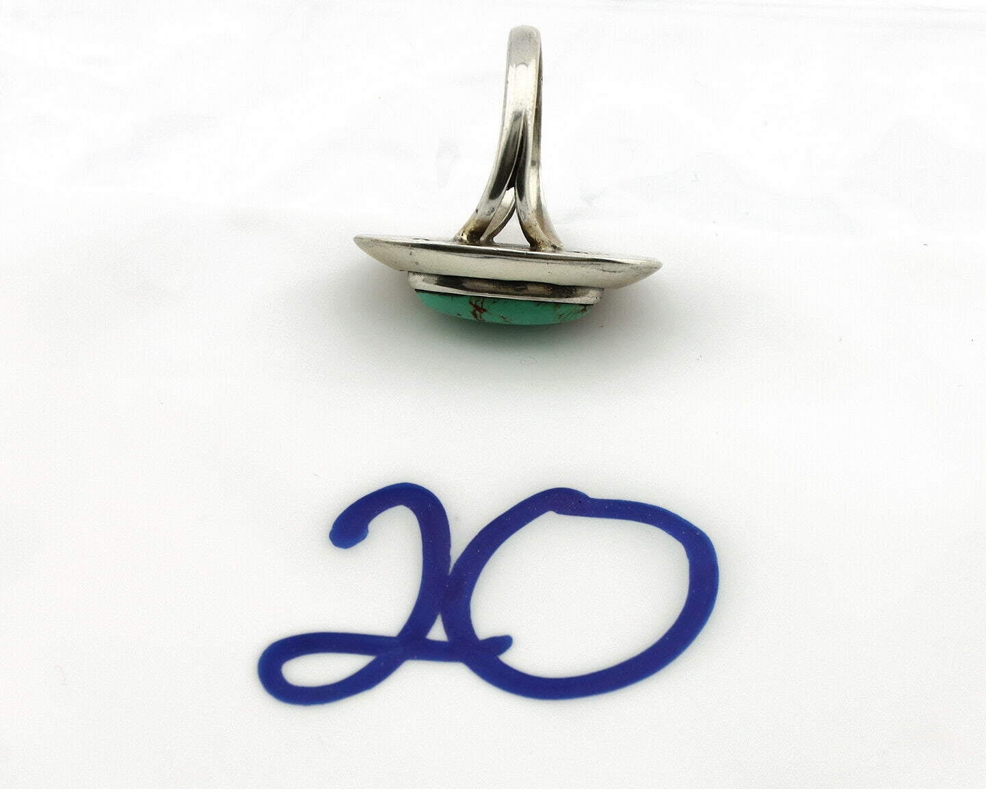 Navajo Shadow Box Ring .925 Silver Kingman Turquoise Signed M Montoya C80s