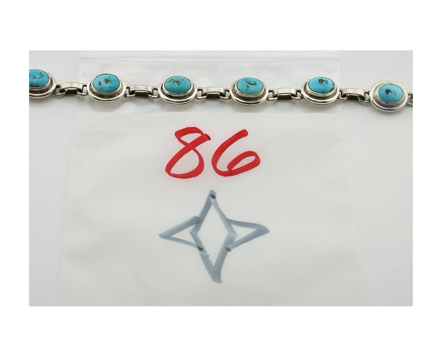 Navajo Link Bracelet .925 Silver Blue Turquoise Native American Artist C.80's