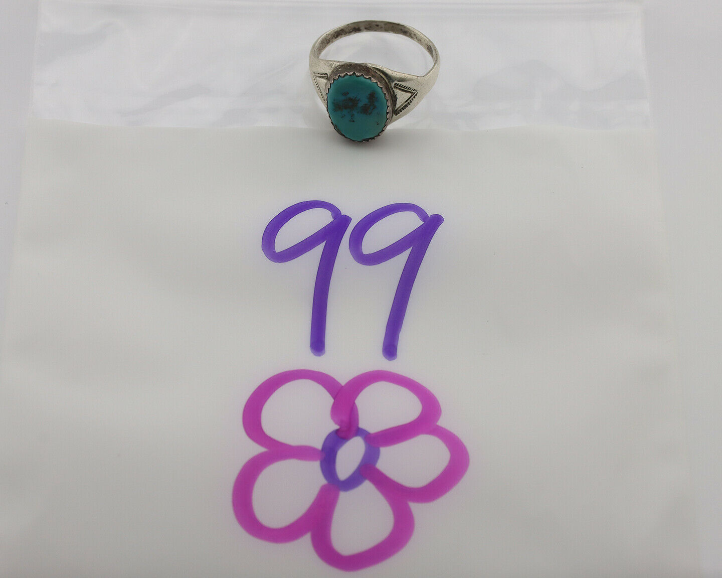 Zuni Ring .925 Silver Natural Blue Turquoise Native American Artist C.1980's