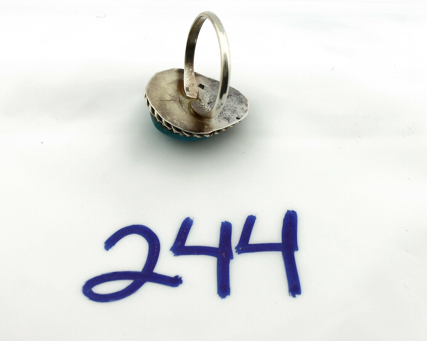 Navajo Ring .925 Silver Blue Turquoise Handmade Native American Artist C80s