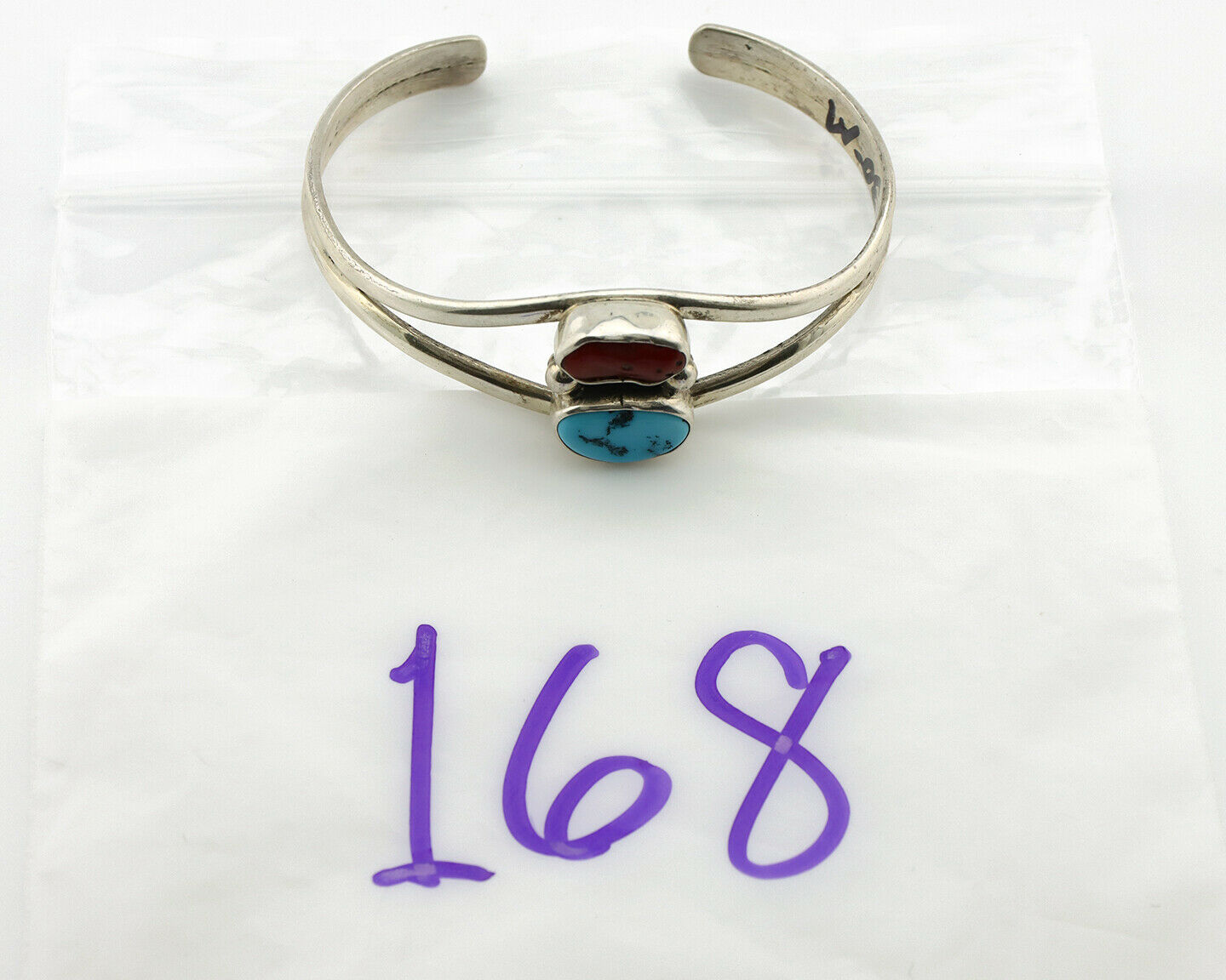 Navajo Bracelet .925 Silver Coral & Turquoise Native American C.90's