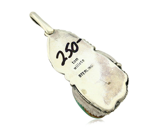 Navajo Pendant .925 Silver Bisbee Turquoise Signed Tom Willeto C.80's