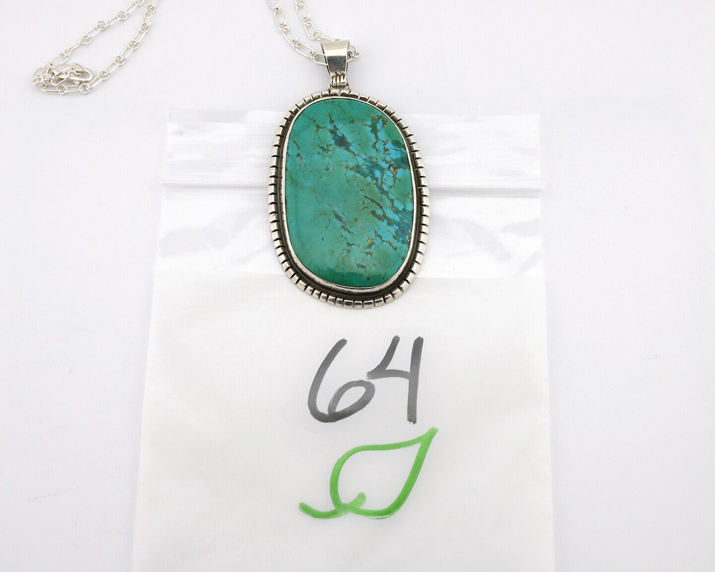 Navajo Necklace 925 Silver Natural Green Turquoise Native Artist Signed C.80's