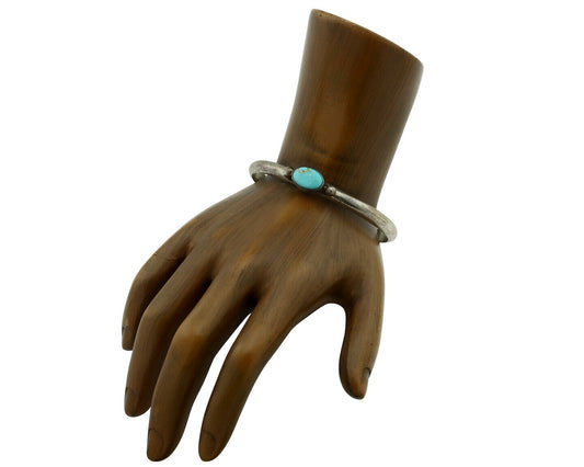 Navajo Bracelet .925 Silver Blue Turquoise Native American Artist C.80's