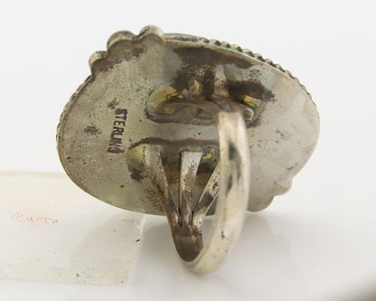 Navajo Ring 925 Sterling Spiderweb Blue Turquoise Native Artist C.80's Size 8.25