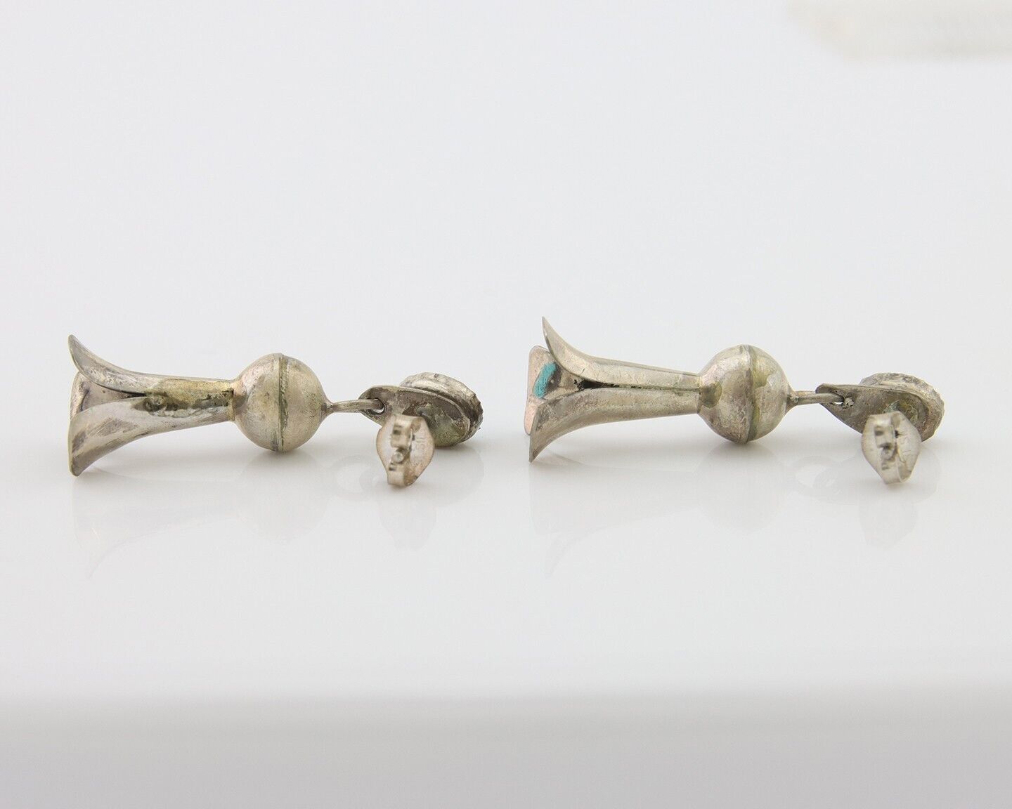 Navajo Dangle Squash Earrings 925 Silver Natural Turquoise Native Artist C.80's