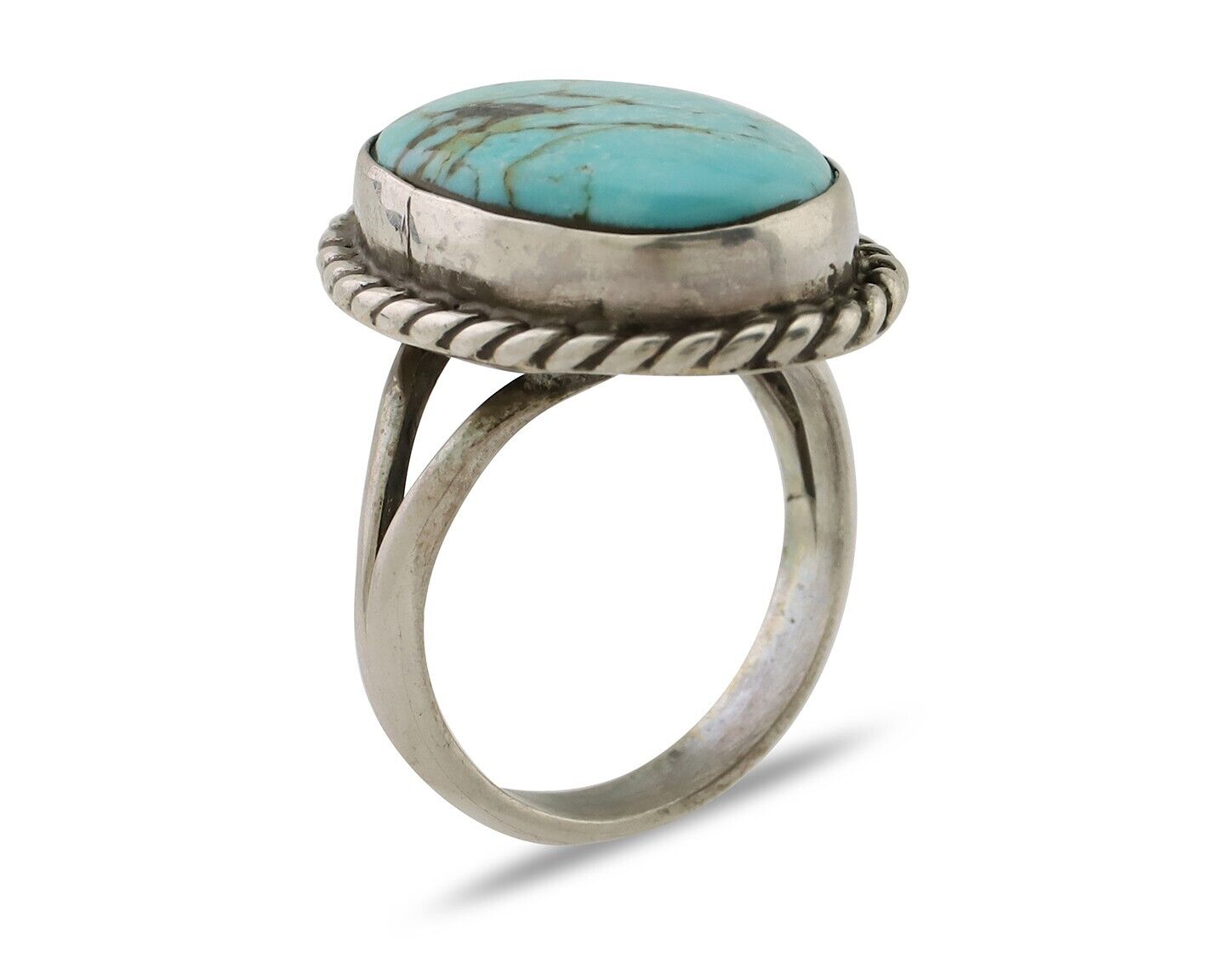 Navajo Ring 925 Silver Kingman Turquoise Native American Artist C.80's