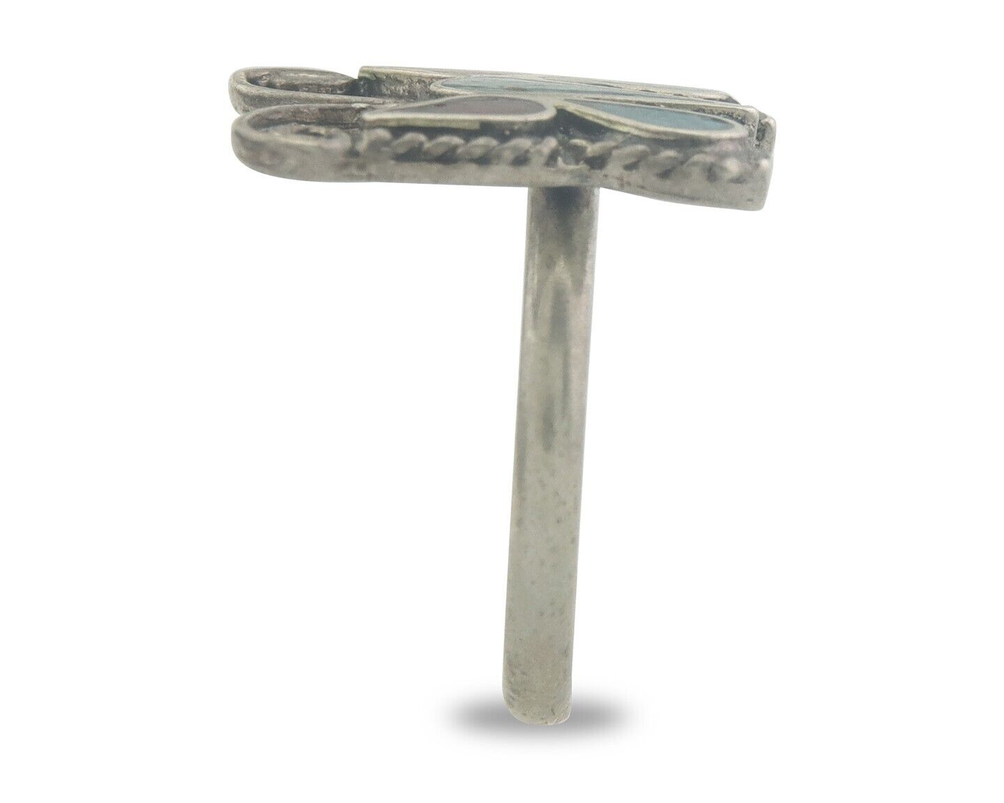 Navajo Ring 925 Silver Inlaid Butterfly Turquoise & Coral C.80's Size 5.5