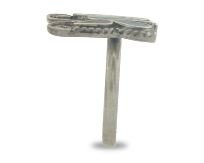 Navajo Ring 925 Silver Inlaid Butterfly Turquoise & Coral C.80's Size 5.5