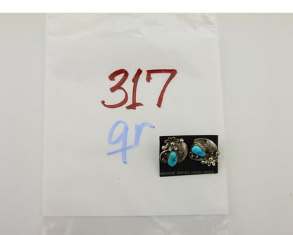 Navajo Dangle Earrings 925 Silver Natural Turquoise Native American Artist C80s
