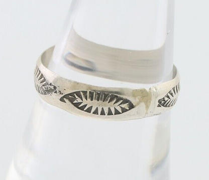 Navajo Hand Stamped Band 925 Silver 5.0 mm Signed Larry Chavez Size 8.5 C.80's