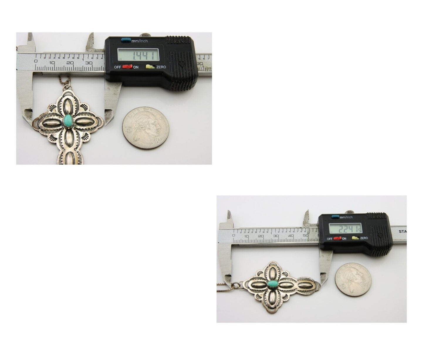 Navajo Cross Hand Stamped Necklace 925 Silver Turquoise Artist JRS C.80's