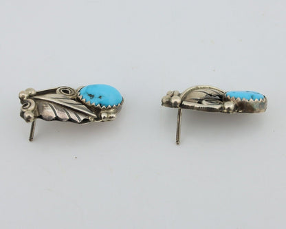 Navajo Earrings 925 Silver Natural Blue Turquoise Native American Artist C.80s