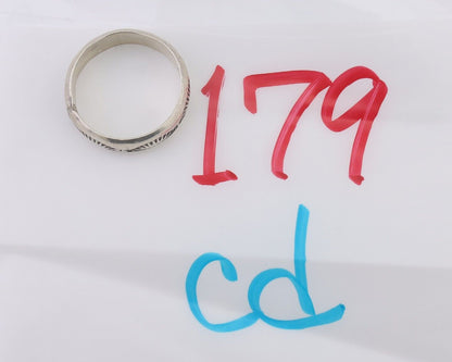 Navajo Hand Stamped Band 925 Silver 6.0 mm Signed Larry Chavez Size 10.5 C.80's