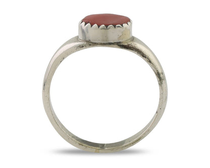 Navajo Handmade Ring 925 Silver Natural Mediterranean Coral Native Artist C.80's