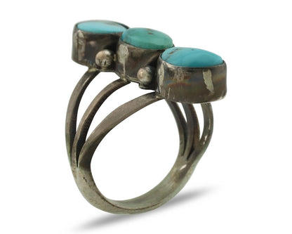 Navajo Ring 925 Silver Natural Blue Turquoise Native American Artist C.80's