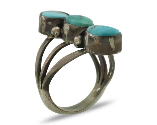 Navajo Ring 925 Silver Natural Blue Turquoise Native American Artist C.80's