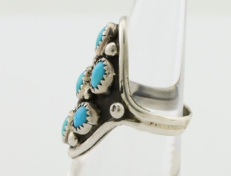 Navajo Handmade Ring 925 Silver Kingman Turquoise Artist Signed L Henderson C80s