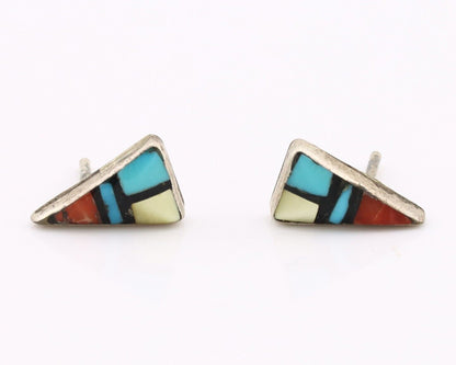 Zuni Earrings 925 Silver Natural Gemstones & Turquoise Native Artist C.80's