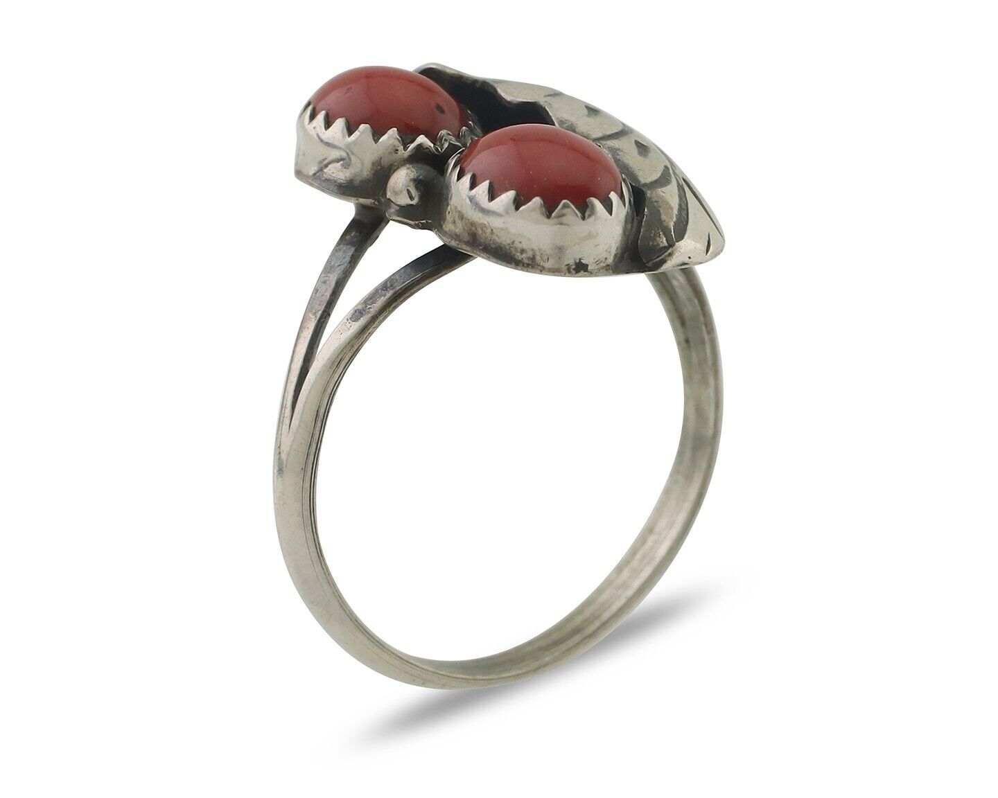 Navajo Handmade Ring 925 Silver Natural Mediterranean Coral Signed 88 C.80's