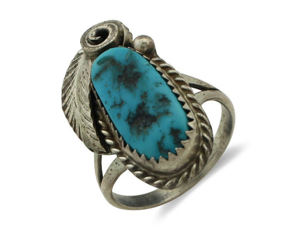 Navajo Ring 925 Silver Sleeping Beauty Turquoise Artist Signed Justin Morris C80