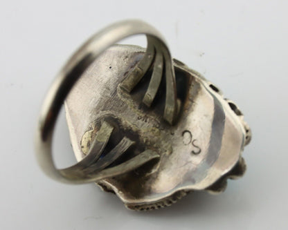 Navajo Ring 925 Silver Sleeping Beauty Turquoise Signed SC C.80's