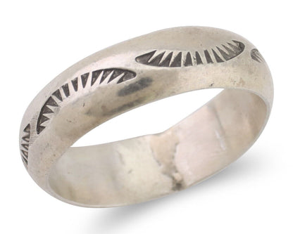 Navajo Hand Stamped Band 925 Silver 6.0 mm Signed Larry Chavez Size 9.0 C.80's