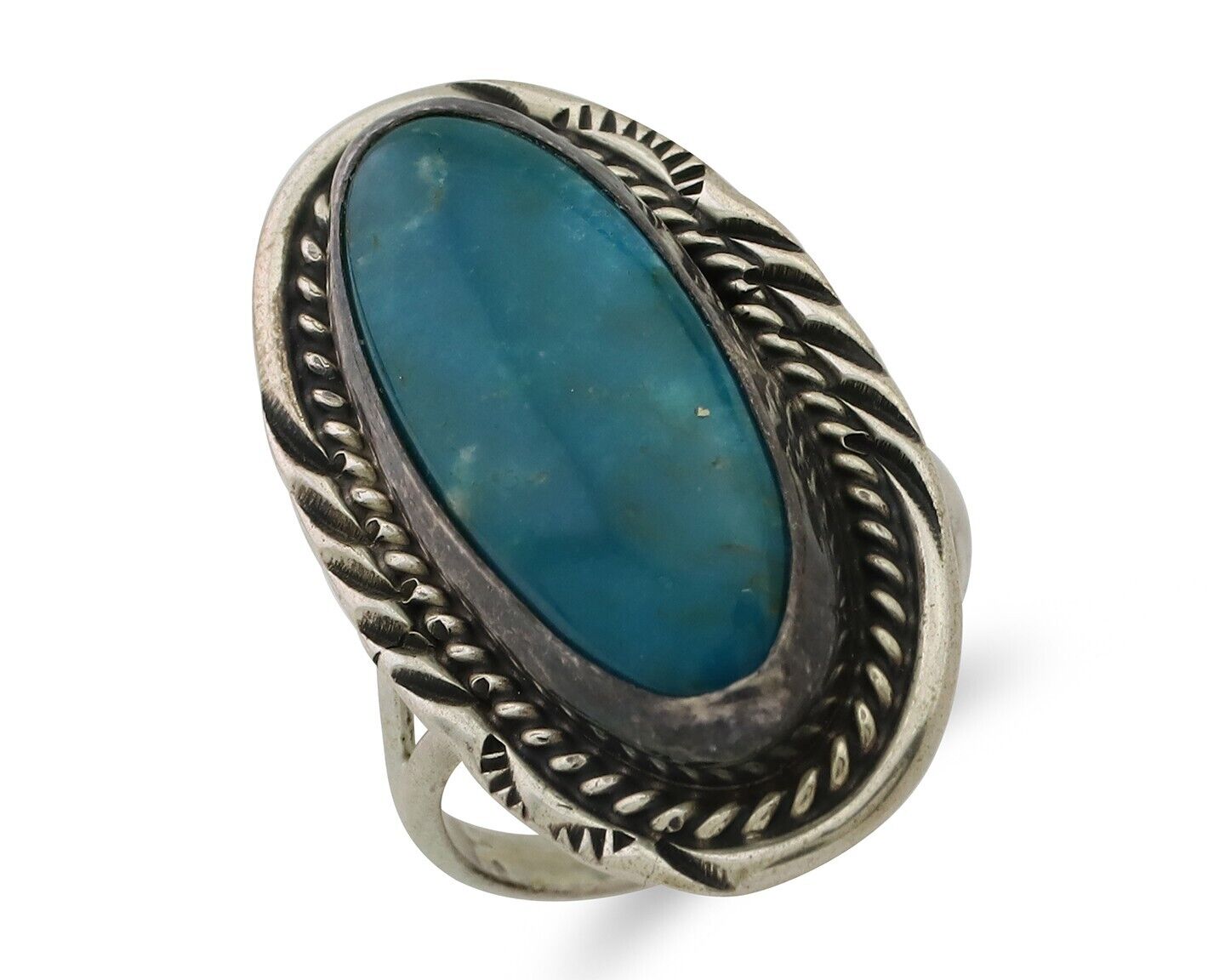 Navajo Ring 925 Silver Kingman Turquoise Native American Artist C.80's