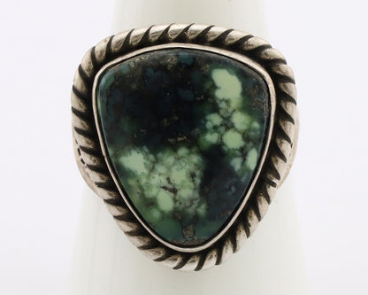 Navajo Ring 925 Silver Green Spiderweb Turquoise Artist Signed Rising Sun C.80's