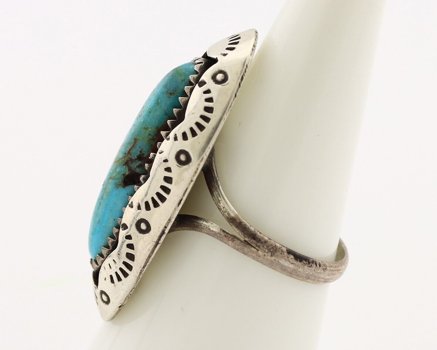 Navajo Ring 925 Silver Natural Kingman Turquoise Native American Artist C.80's