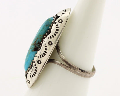 Navajo Ring 925 Silver Natural Kingman Turquoise Native American Artist C.80's
