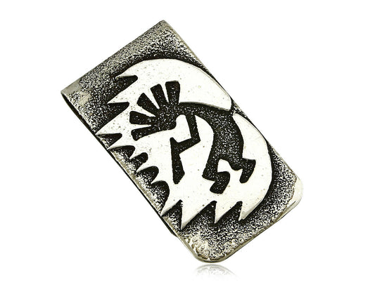 Navajo Money Clip .925 Silver & Nickle Hand Stamped Artist RB C.80's-90's