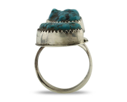 Navajo 2 Stone Ring 925 Silver Seafoam Turquoise Native American Artist C.80's