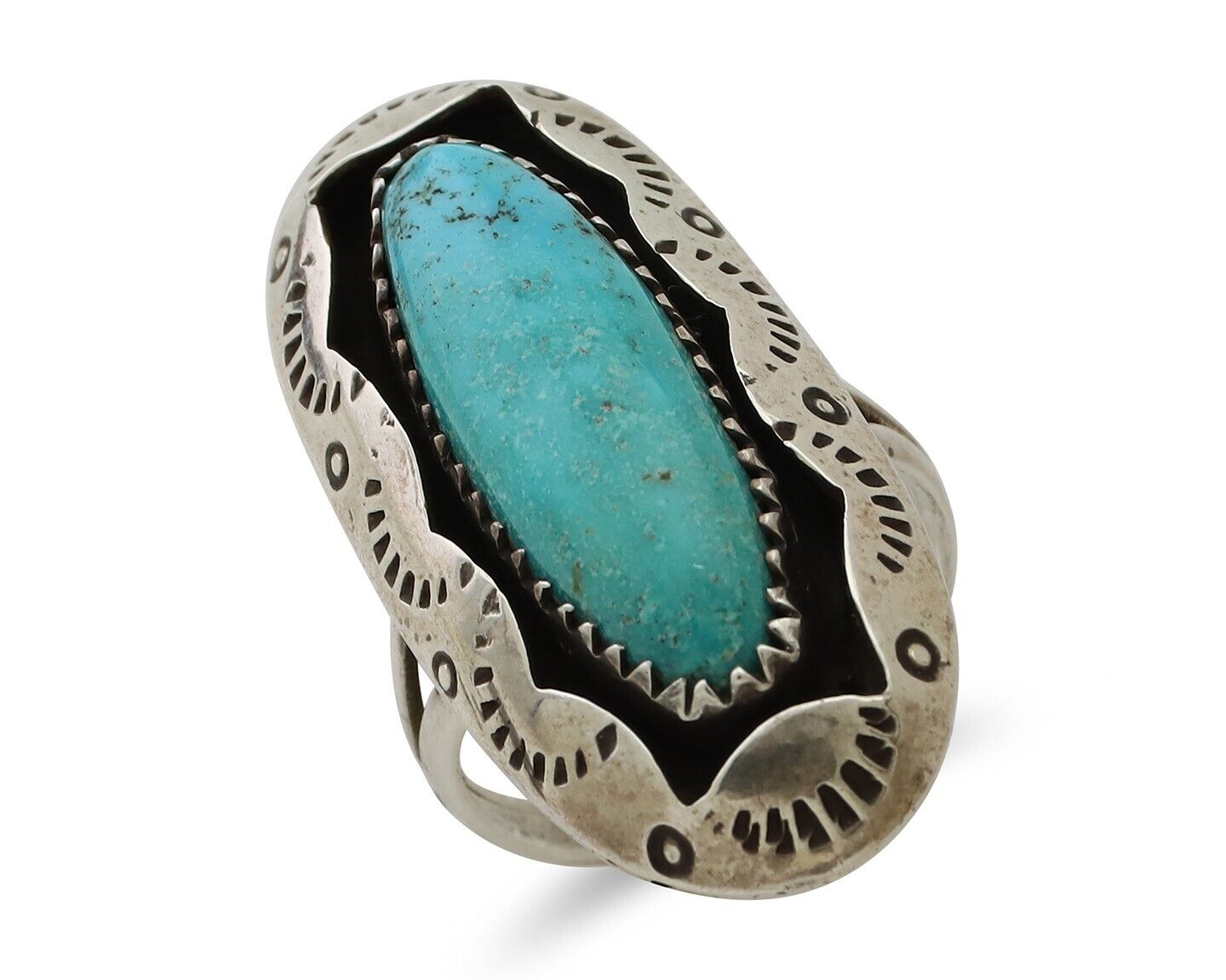 Navajo Ring 925 Silver Natural Turquoise Native American Artist Size 6.75 C.80's