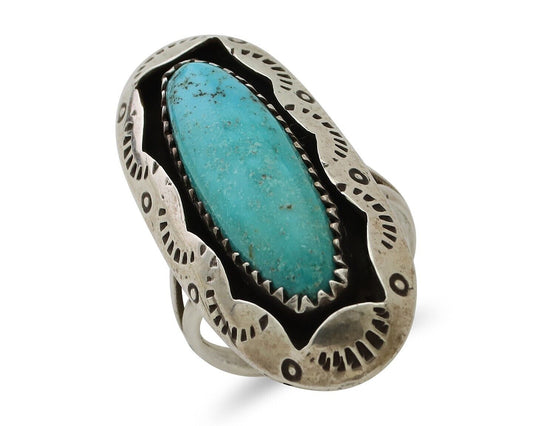 Navajo Ring 925 Silver Natural Turquoise Native American Artist Size 6.75 C.80's