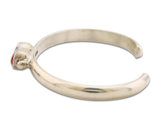 Navajo Bracelet .925 Silver Mediterranean Red Coral Cuff Native Artist C.80's