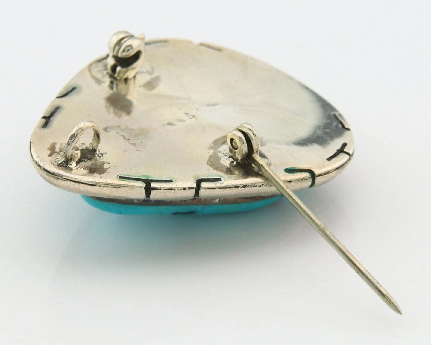 Navajo Handmade Pin Sterling Silver Turquoise Vintage Native Artist