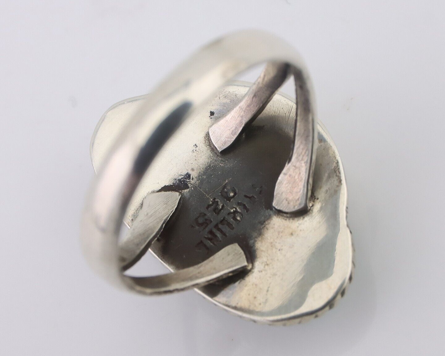 Navajo Ring 925 Silver Blue Gem Turquoise Native American Artist C.80's