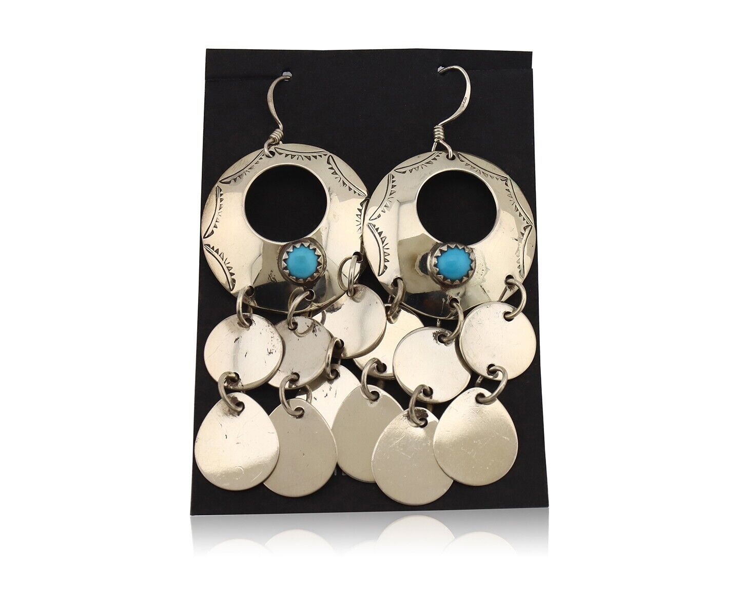 Navajo Dangle Handmade Earrings 925 Silver Blue Turquoise Native Artist C.80's