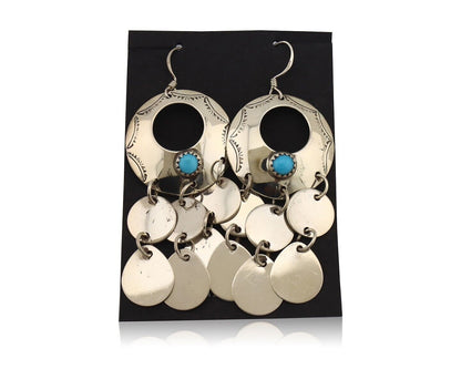 Navajo Dangle Handmade Earrings 925 Silver Blue Turquoise Native Artist C.80's