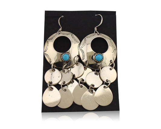 Navajo Dangle Handmade Earrings 925 Silver Blue Turquoise Native Artist C.80's
