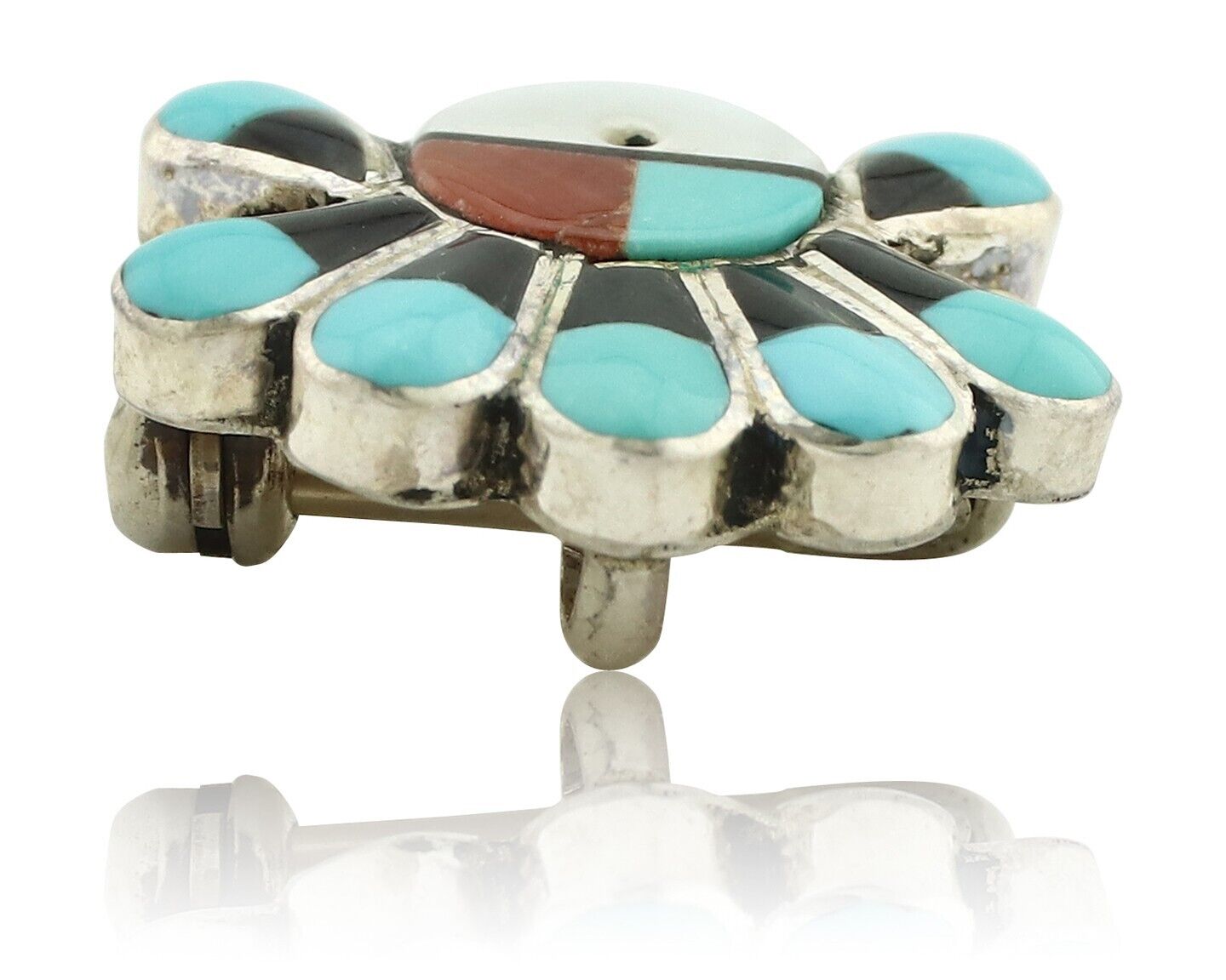 Zuni Pin Pendant .925 Silver Natural Gemstone Native American Artist C.80's