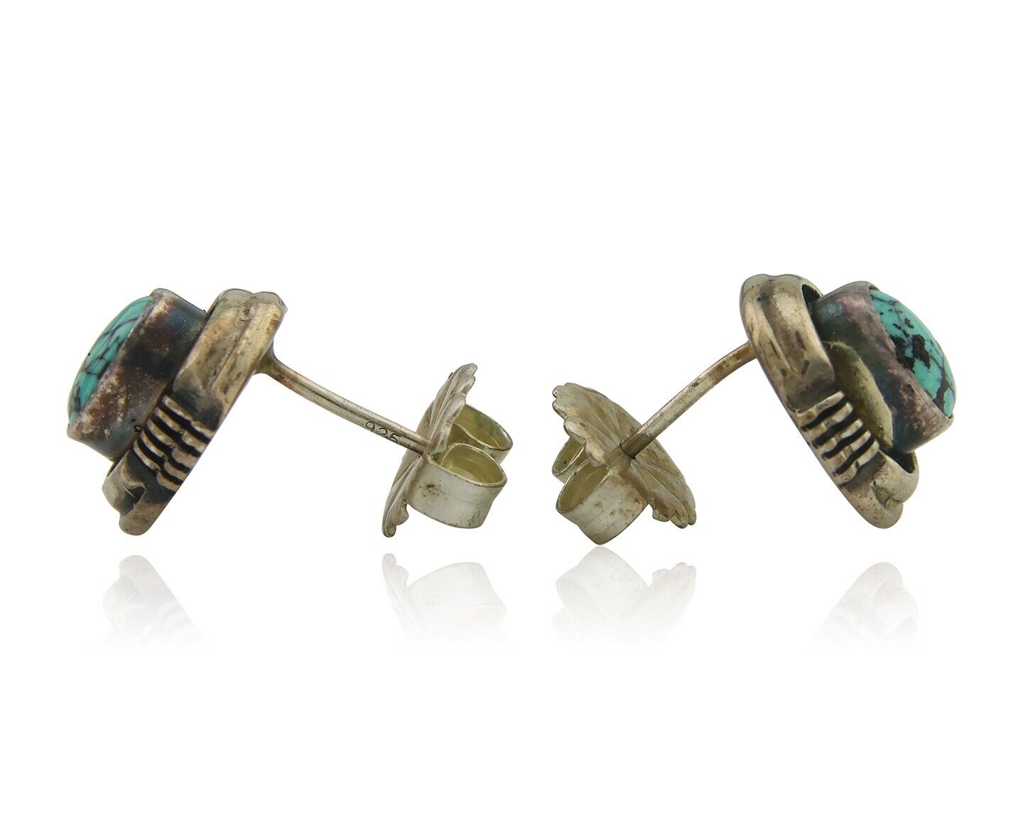 Navajo Earrings 925 Silver Natural Spiderweb Turquoise Artist Signed Yazzie C80s