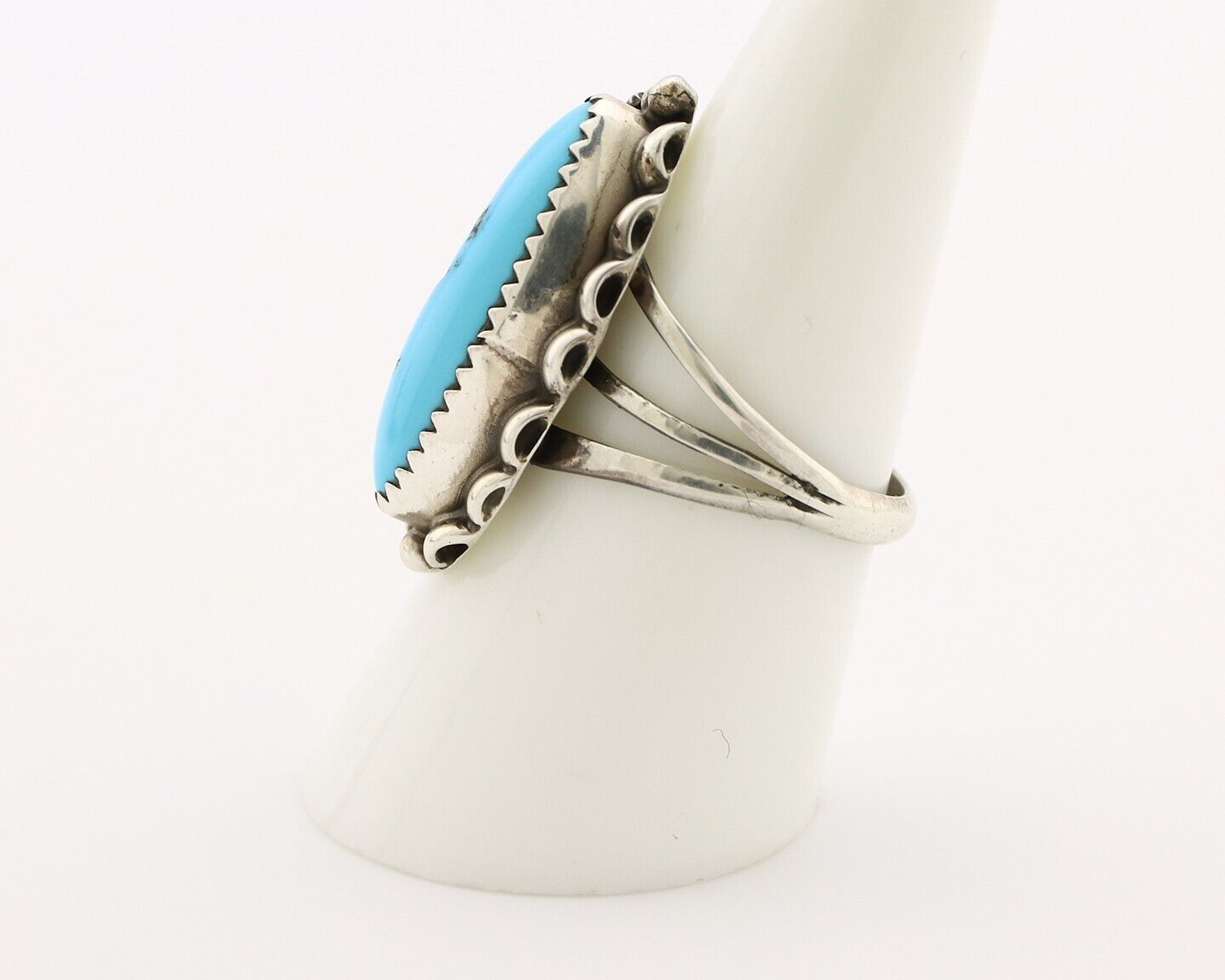 Navajo Ring 925 Silver Sleeping Beauty Turquoise Signed SC C.80's